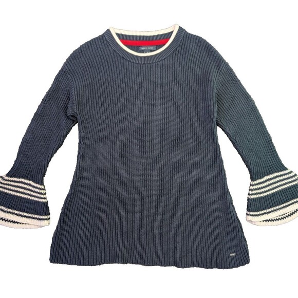 Tommy Hilfiger Wool Blend Ribbed Sweater Medium Pullover Bell Sleeves Crewneck - Picture 2 of 7